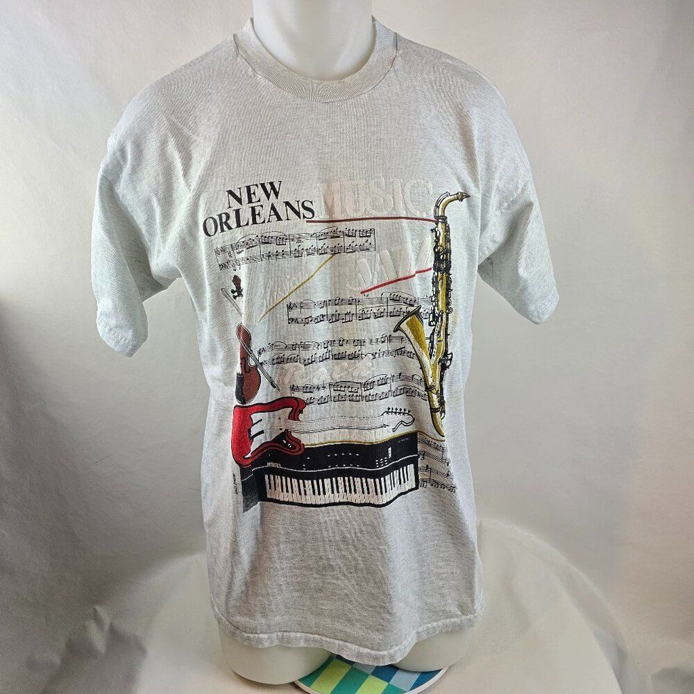 Vintage T Shirt Men XL Grey Jazz Music Graphic Fruit of the Loom Heavy Saxophone